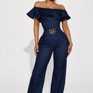 Elegant Off-Shoulder Denim Jumpsuit